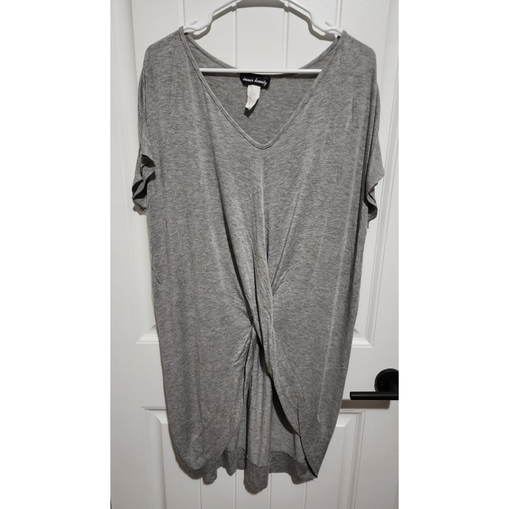 Gray long tunic high low twist front shirt 1X Inner Beauty